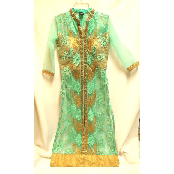 Tops - womens fancy SOCTH turquois‎ & gold saree top and cover, size L